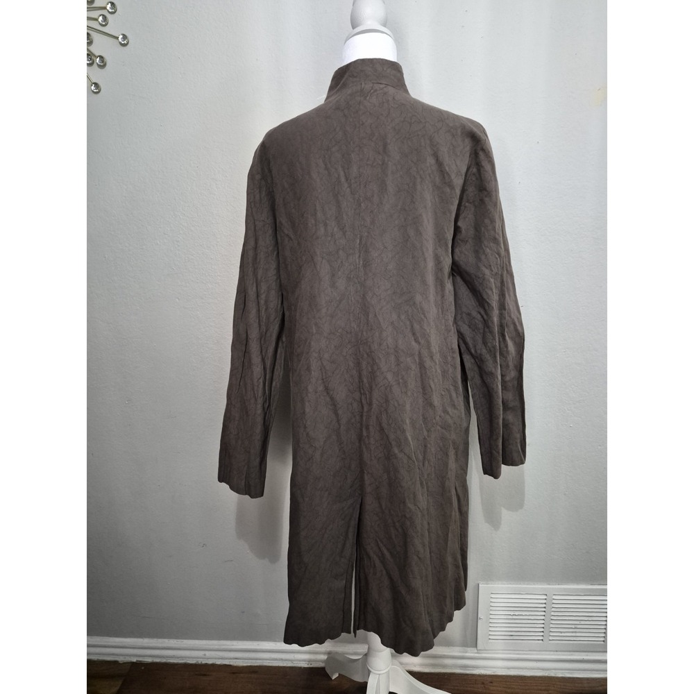 Eileen Fisher Womens Jacket Medium Brown Crinkle Snap Buttons‎ Pockets Long - Picture 6 of 16
